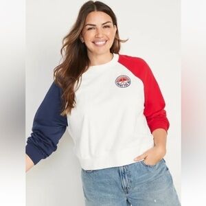 Old Navy 3X American White Red and Blue Crop Sweatshirt
